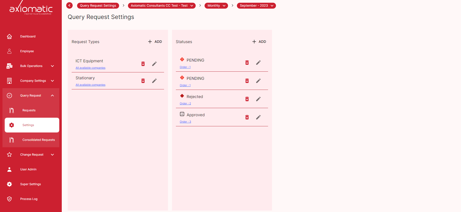 Query request settings view page